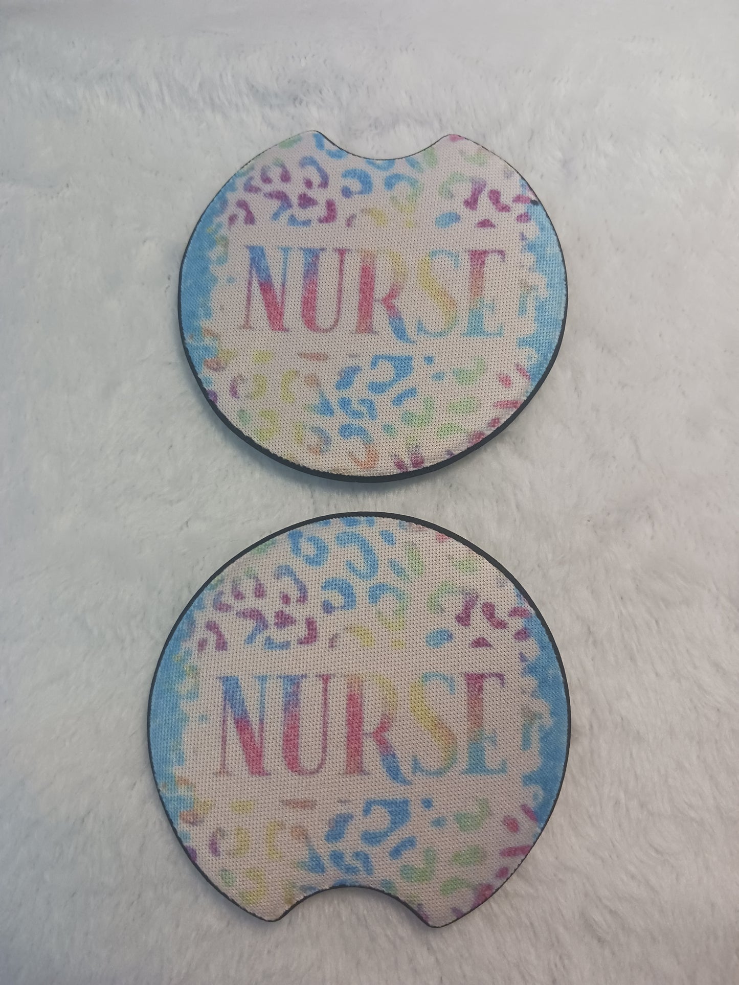 Colorful animal print nurse car coasters