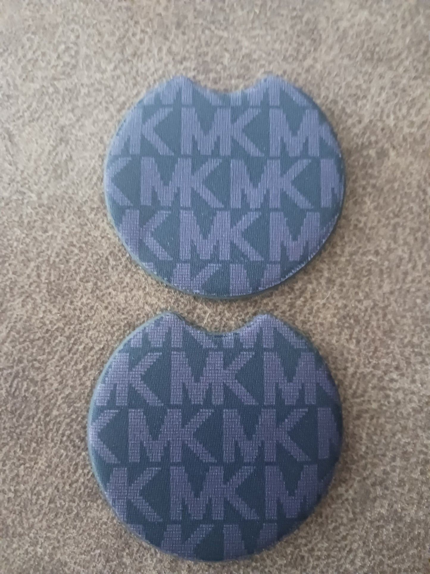 Purple M K inspired car coasters