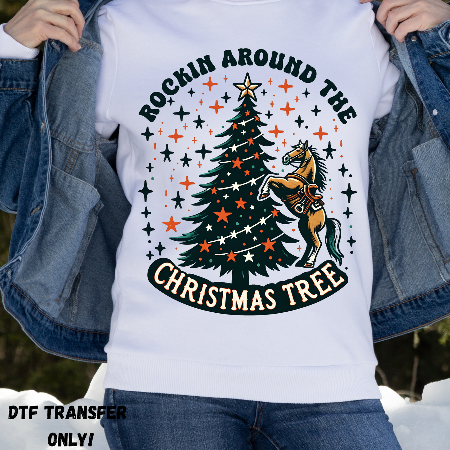 Rockin around the Christmas tree gree DTF transfer