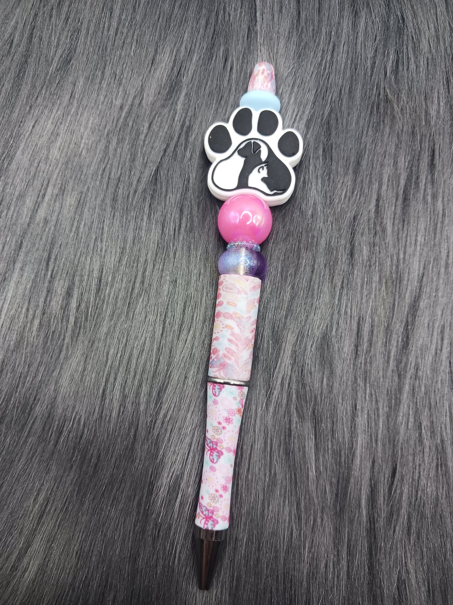 Floral paw print silicone beaded pen