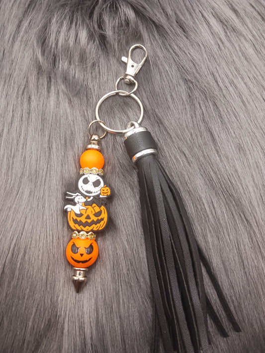 Pumpkin jack skeleton beaded keychain