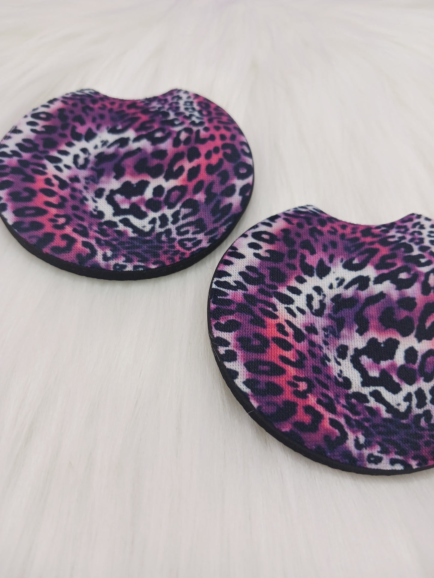 Purple swirl animal print car coasters