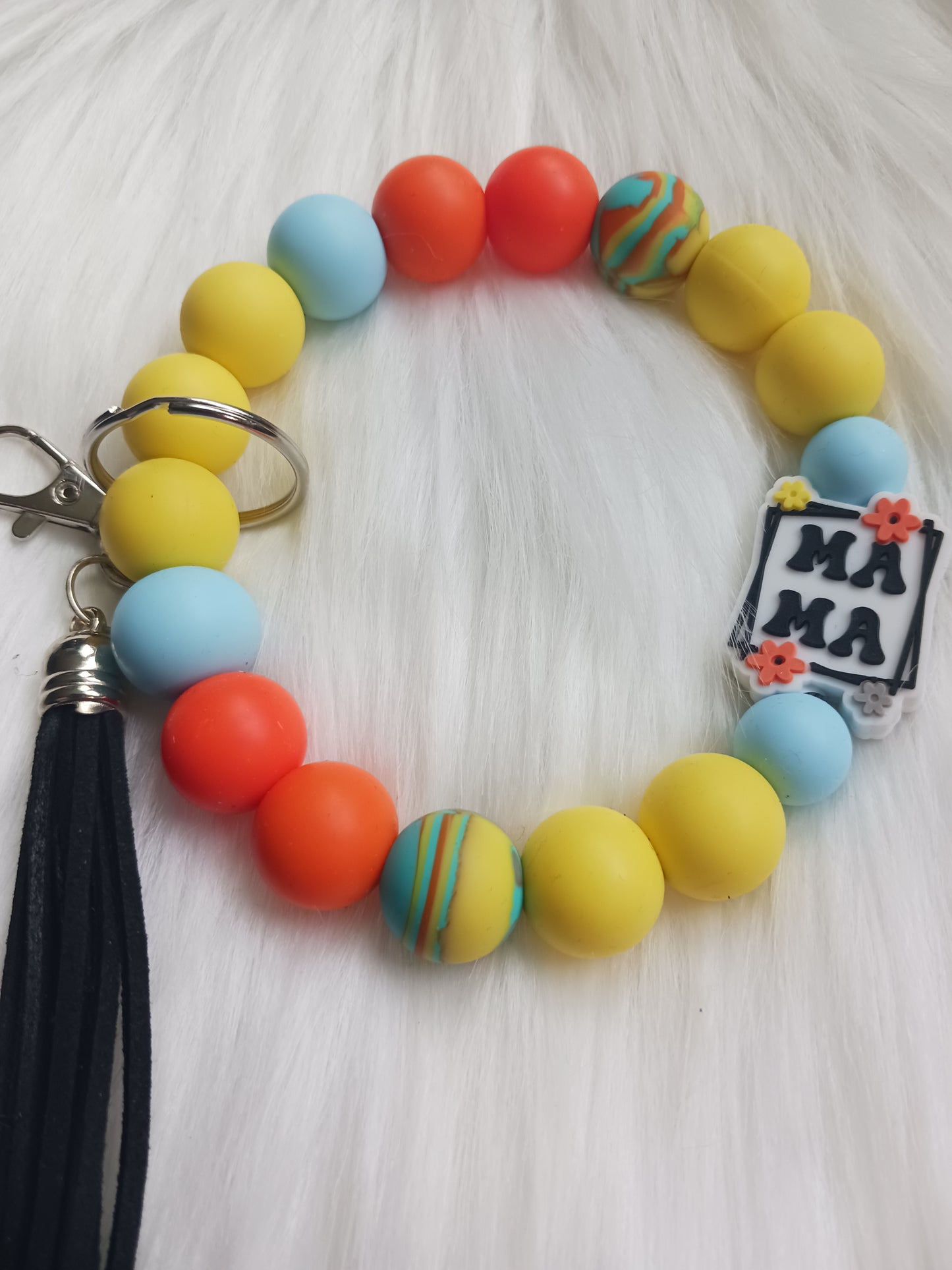 Bright colored mama silicone beaded Wristlet