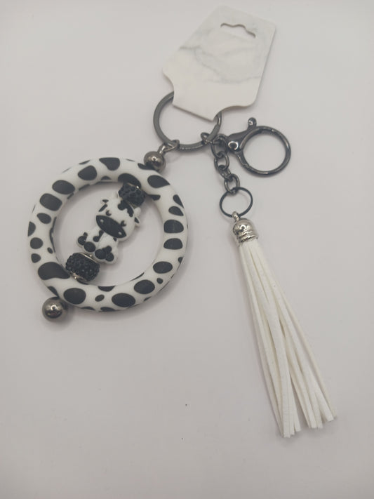 Cow ring silicone beaded keychain
