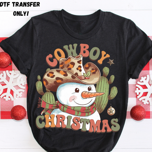 Cowboy snowman Christmas print hat DTF transfer