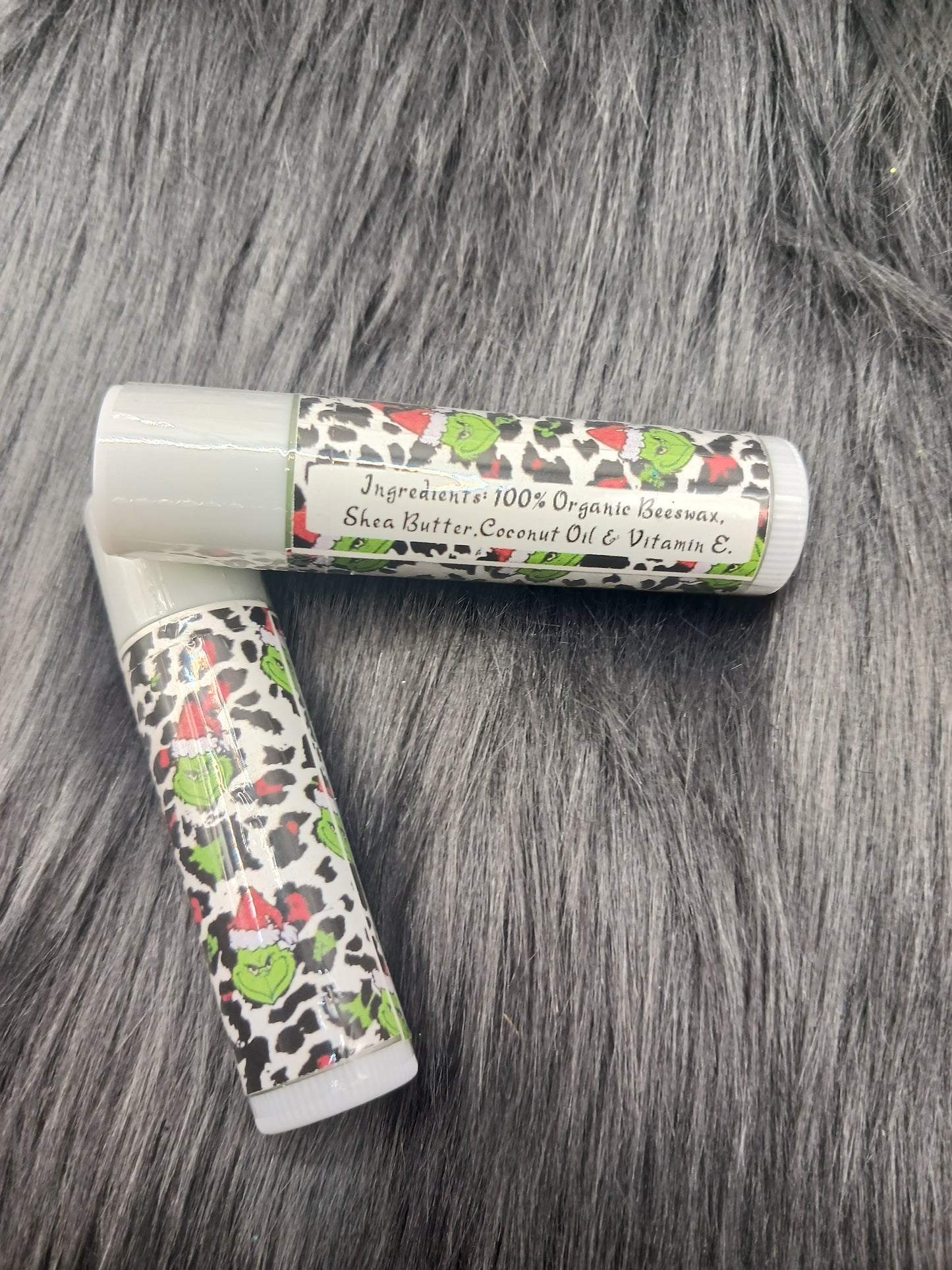 Animal print green guy unflavored lip balm