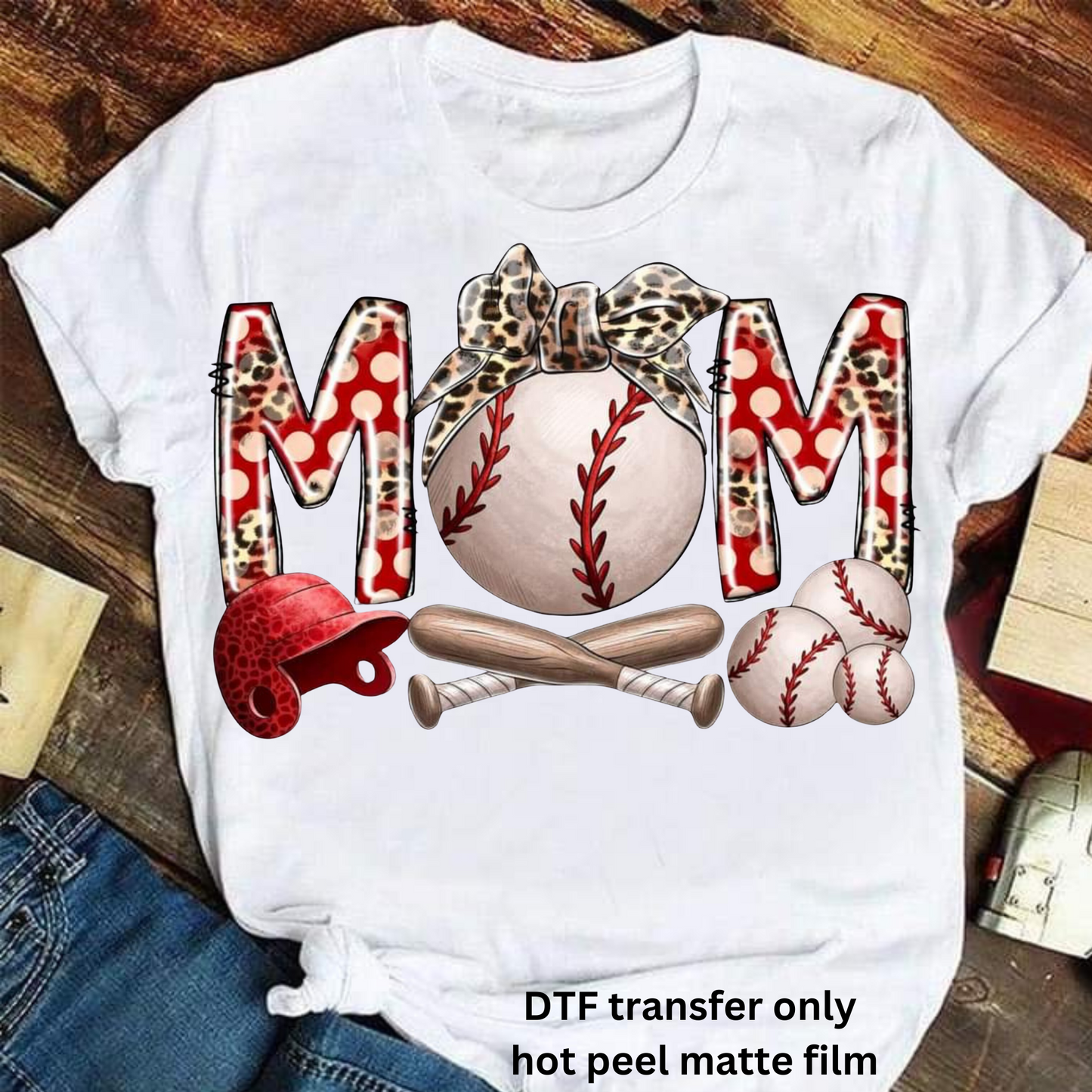 Baseball Mom DTF transfer hot peel matte film