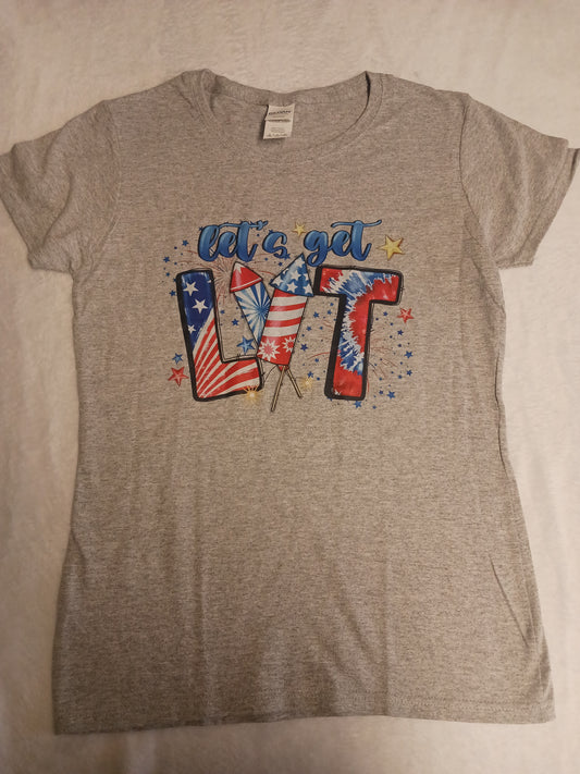 Let's get lit firework ladies Tshirt