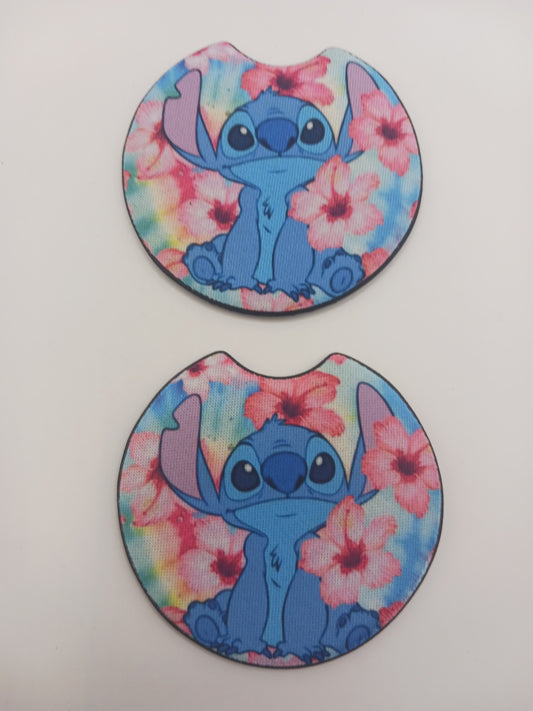 Pink flower alien car coasters