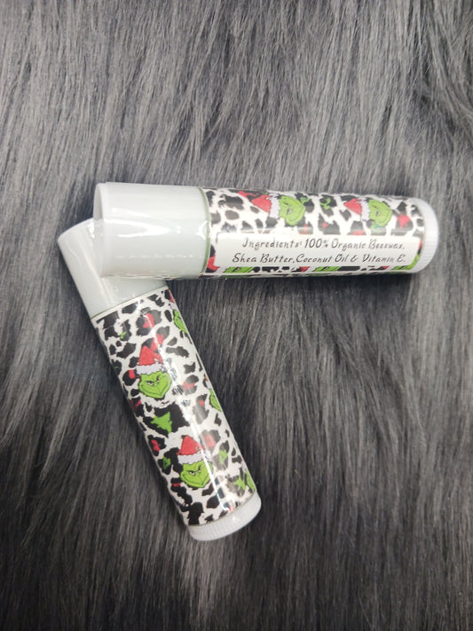 Animal print green guy unflavored lip balm