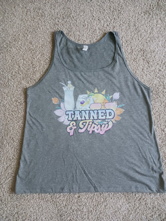 Tanned & tipsy grey tank top