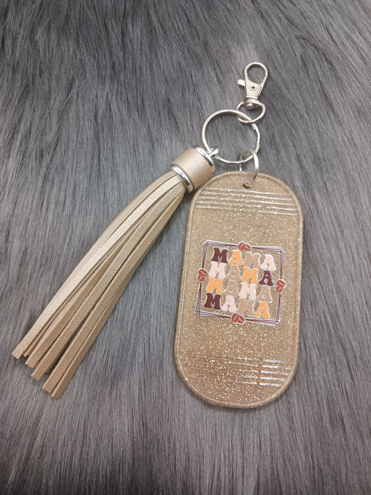 Gold glitter mama hotel style keychain