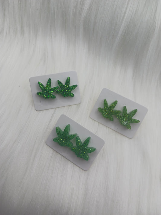 Green leaf stud earrings