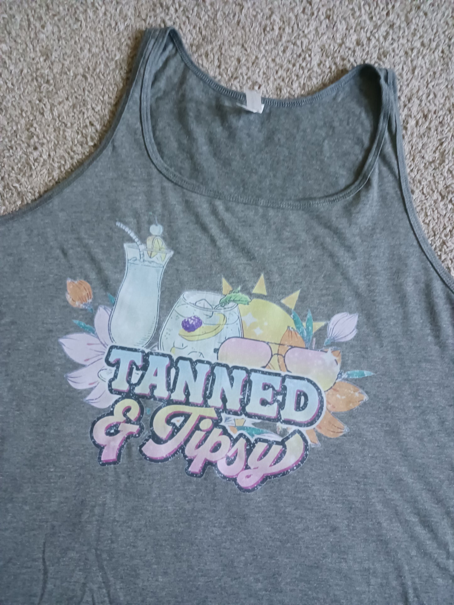 Tanned & tipsy grey tank top