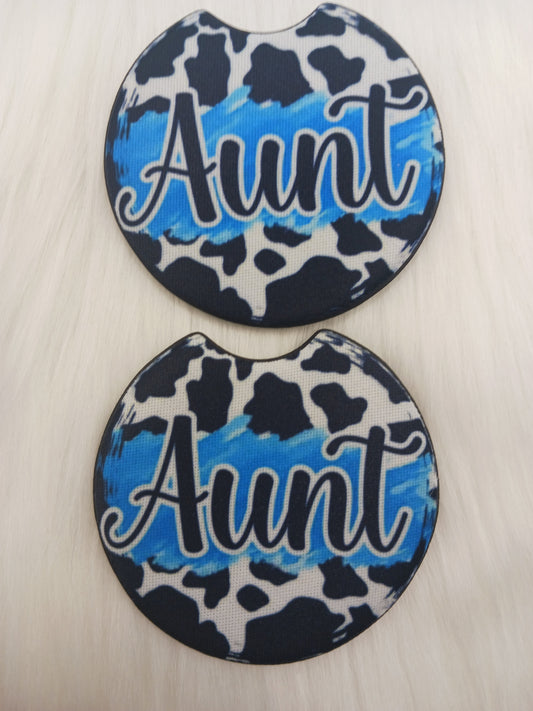 Aunt cow print car coasters
