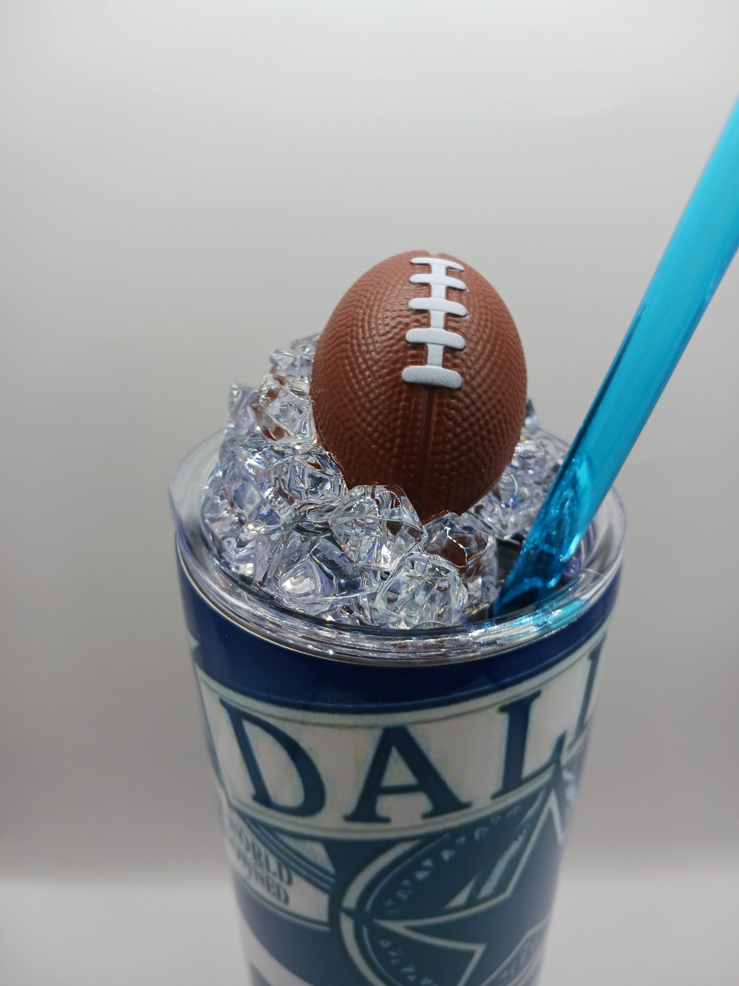 Boyz tumbler with football ice topper lid