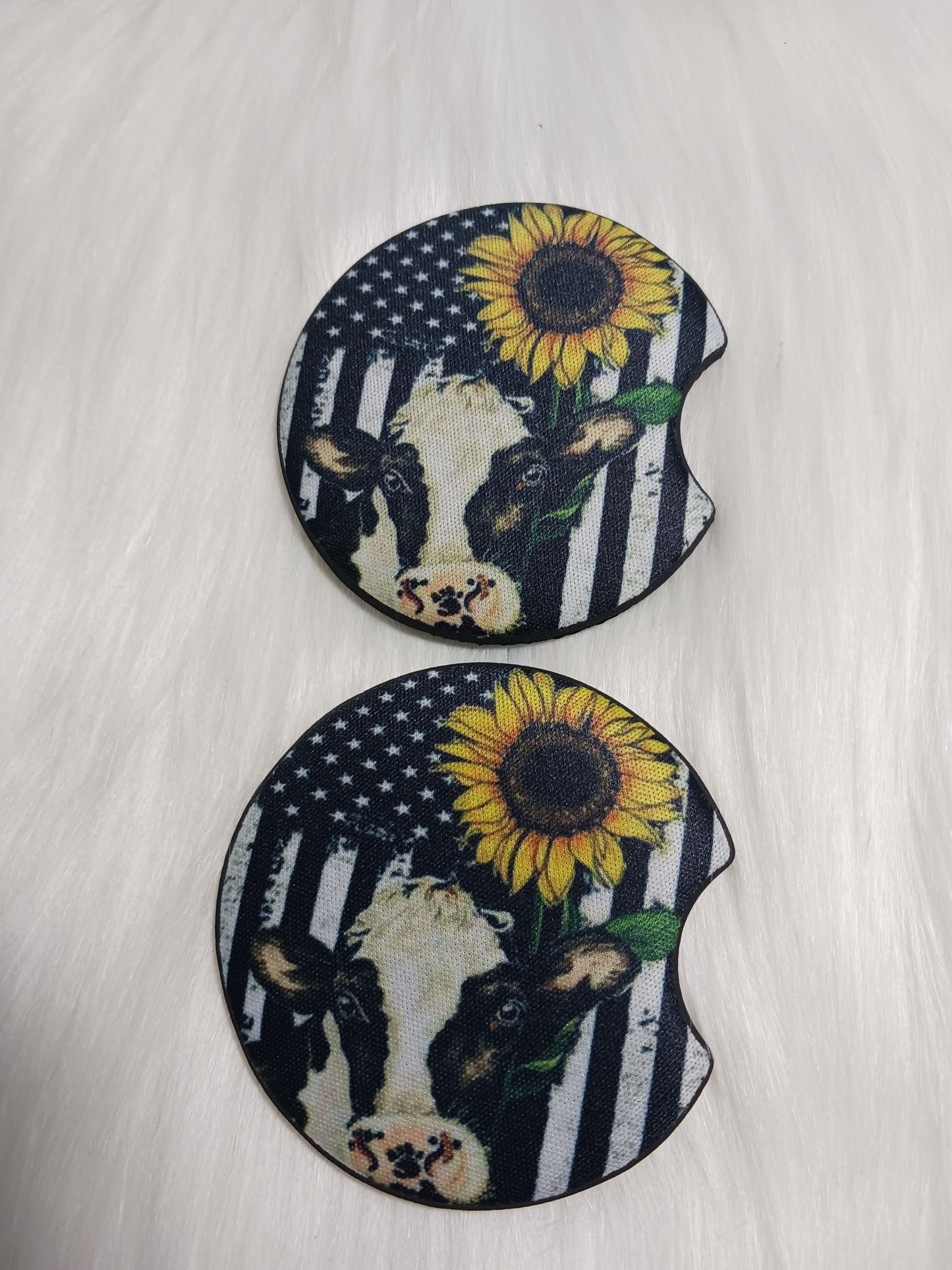 Sunflower cow car coasters