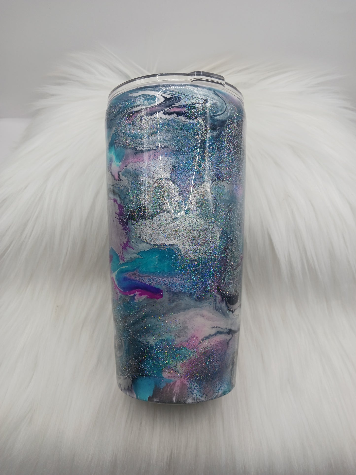 Blue pink and silver glitter swirl 18 oz epoxy tumbler