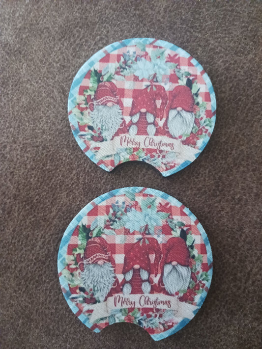 Merry Christmas gnomes car coasters