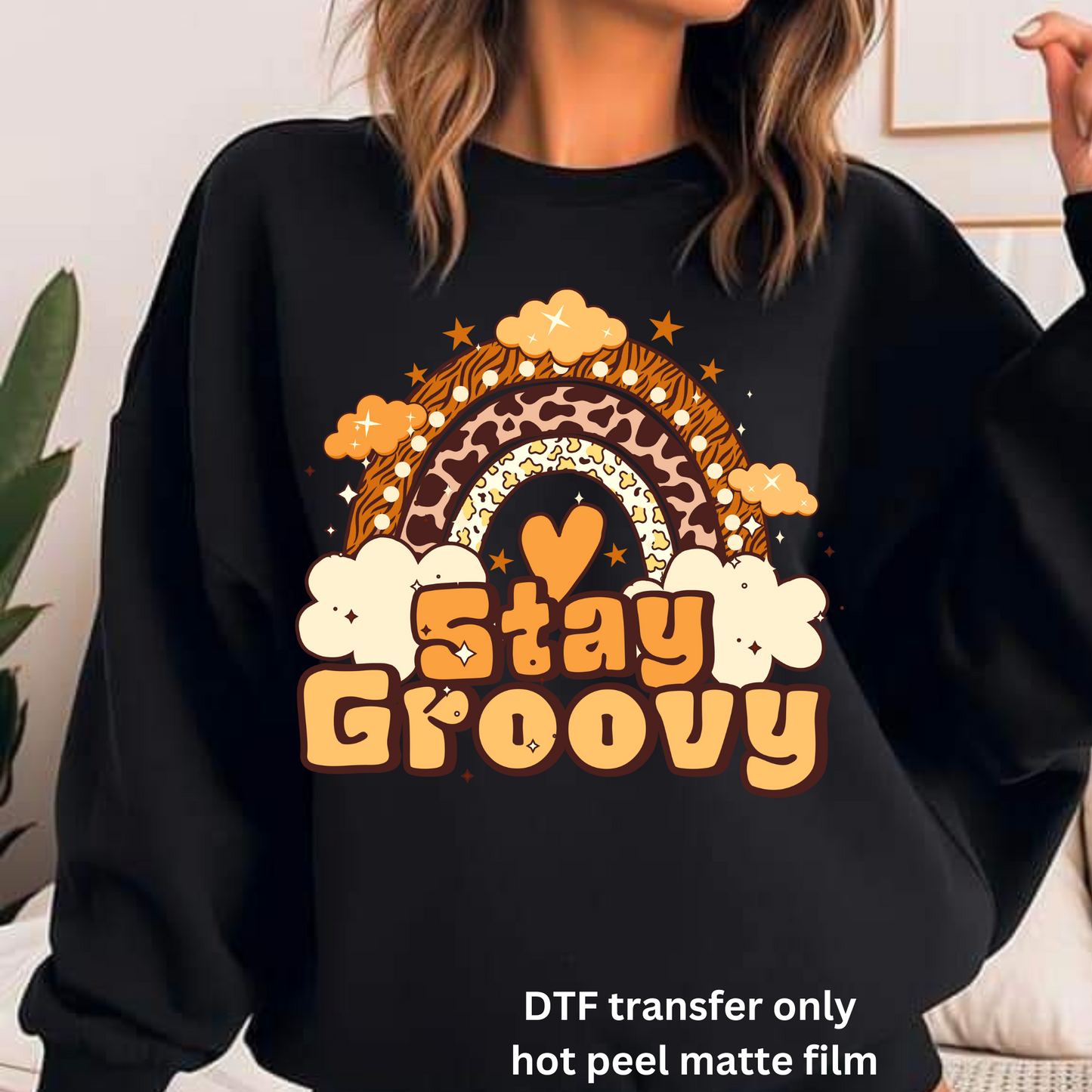 Stay groovy DTF transfer hot peel matte film