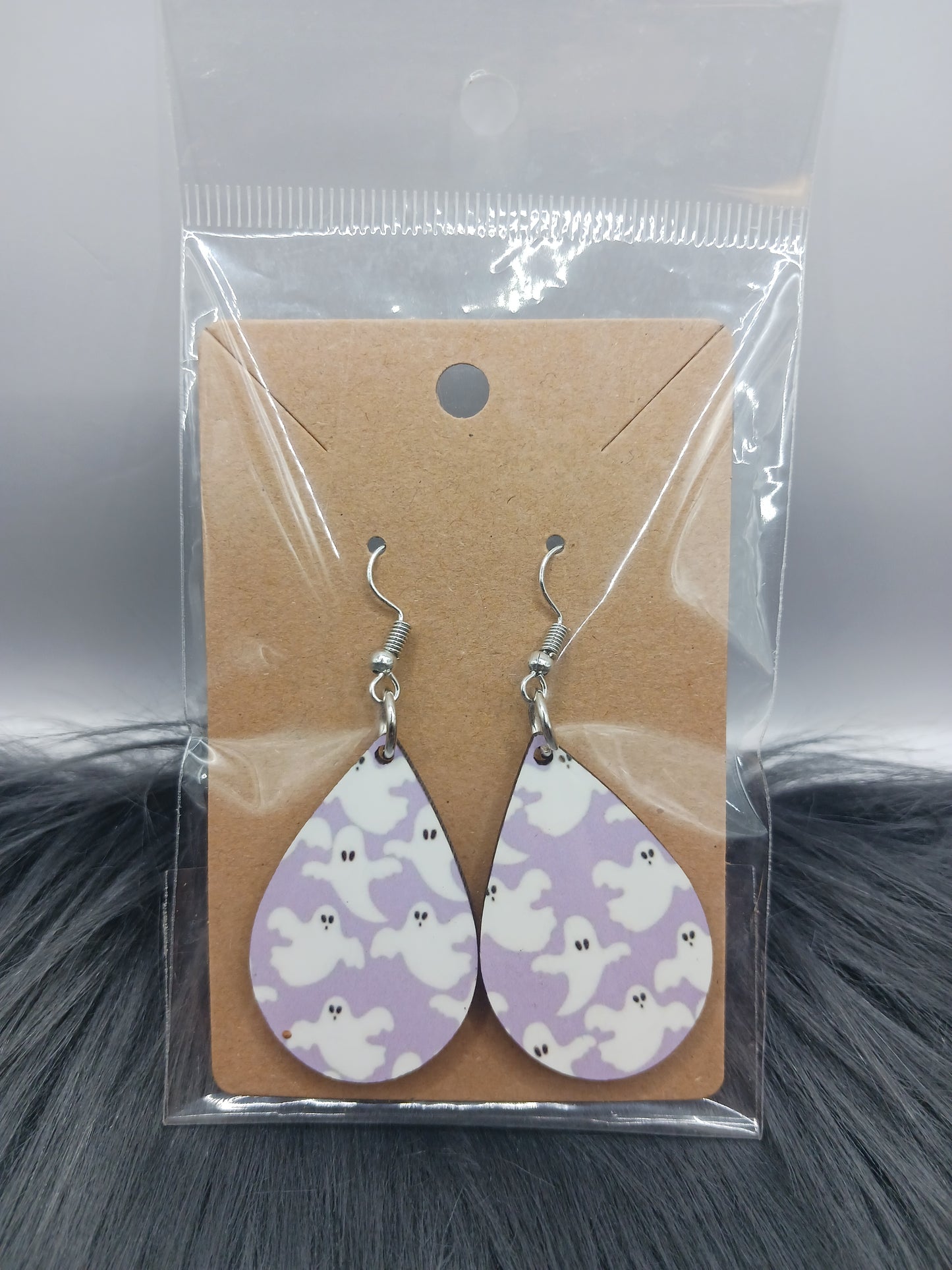 Purple ghost double sided dangle earrings