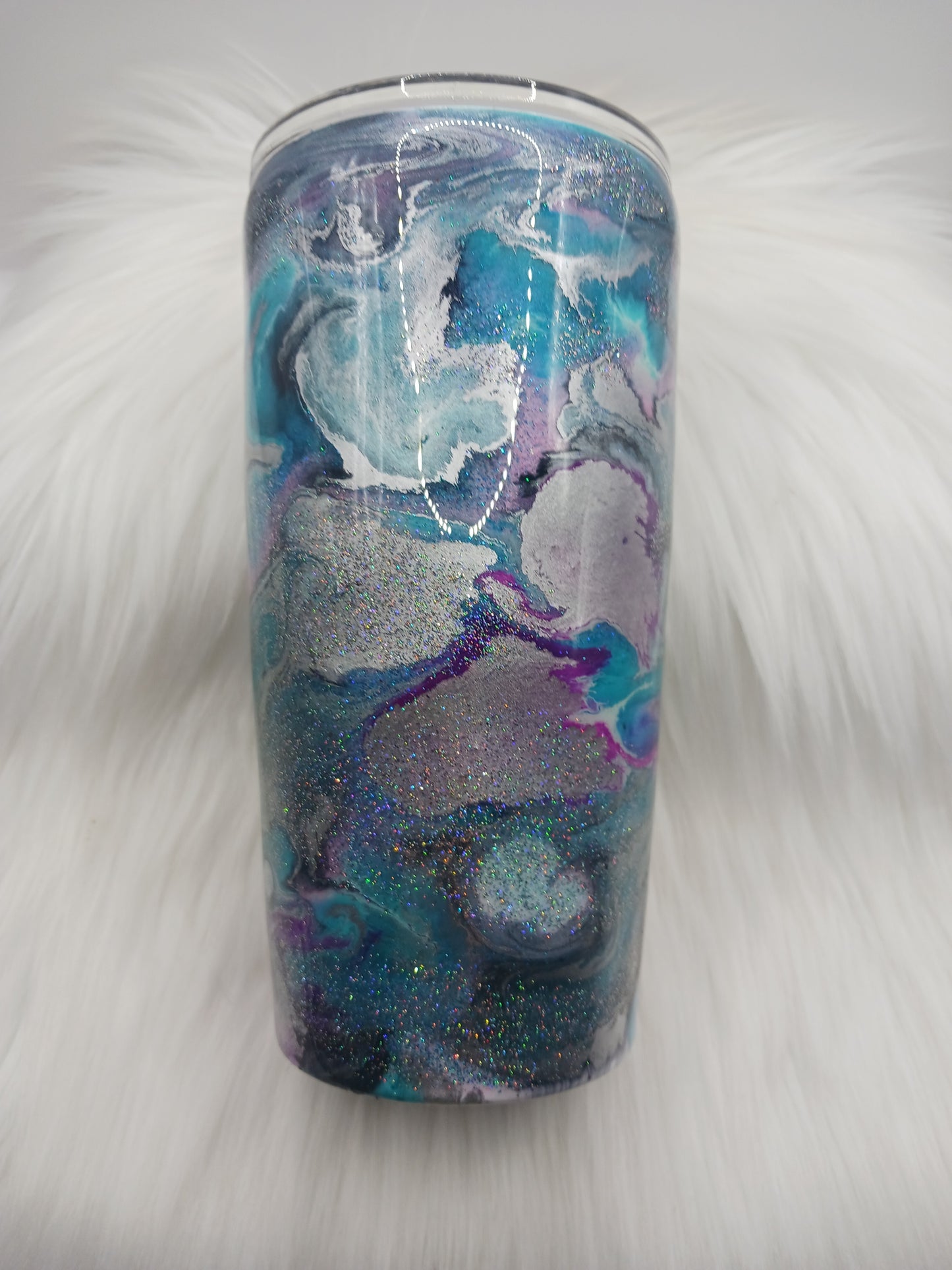 Blue pink and silver glitter swirl 18 oz epoxy tumbler