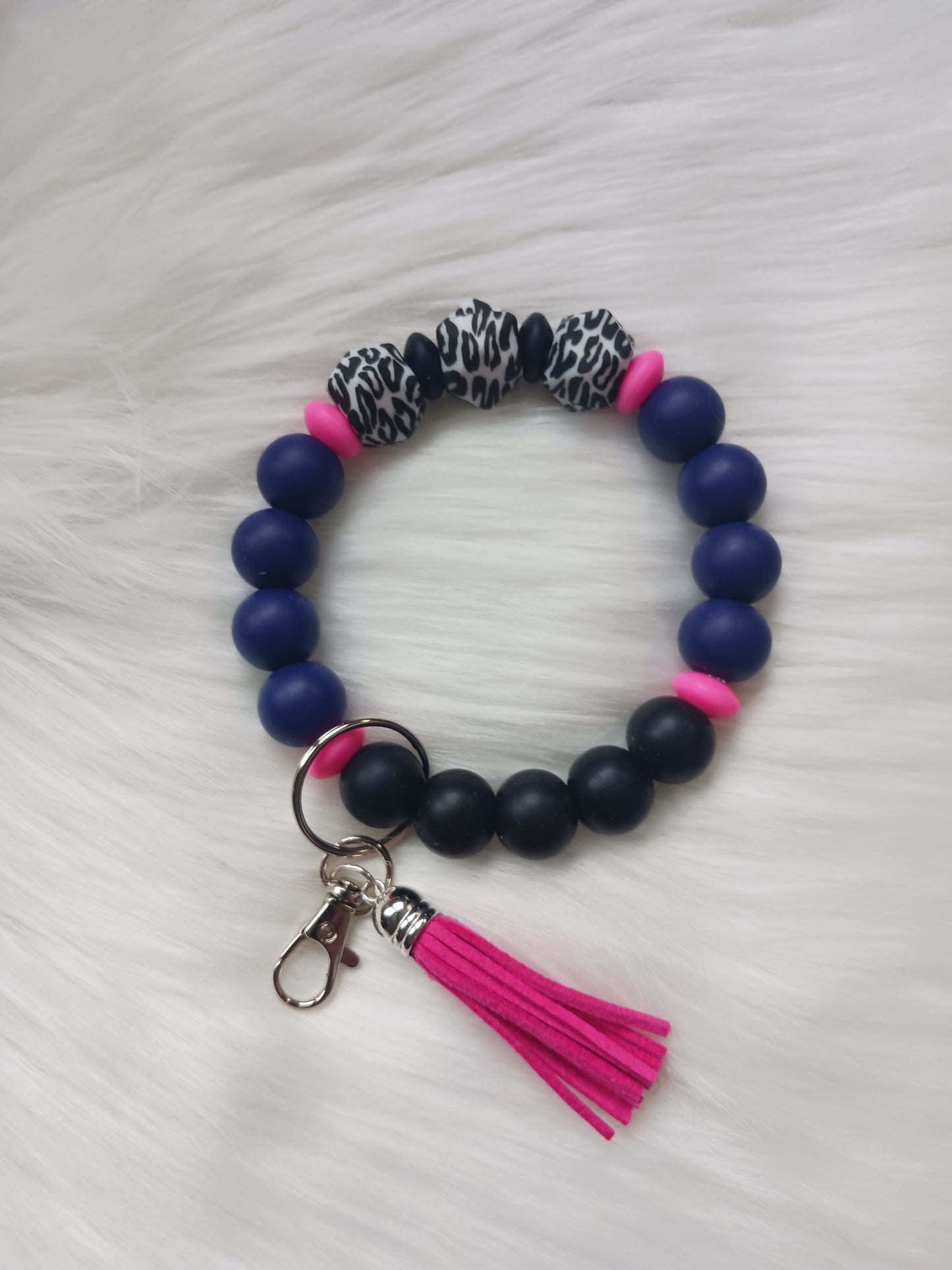 Navy Blue print silicone beaded Wristlet