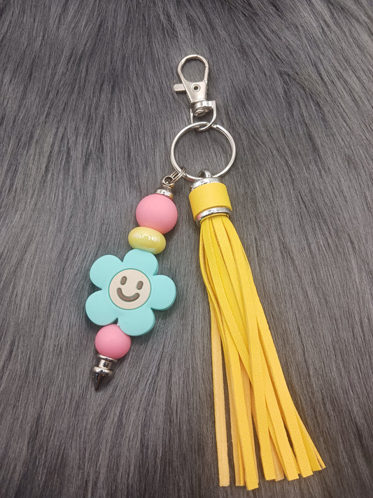 Blue flower beaded keychain