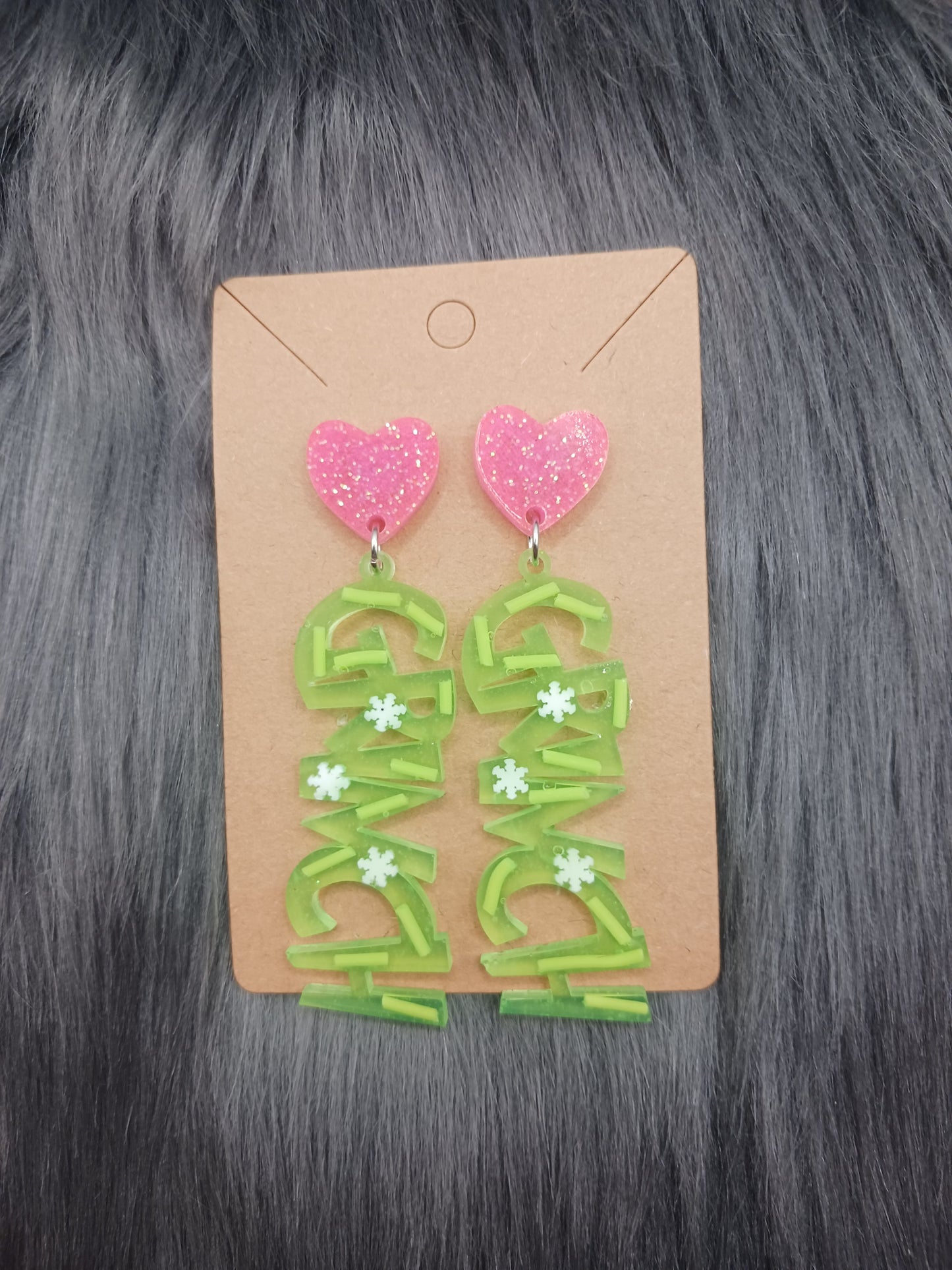 Handmade dangle green guy Christmas earrings