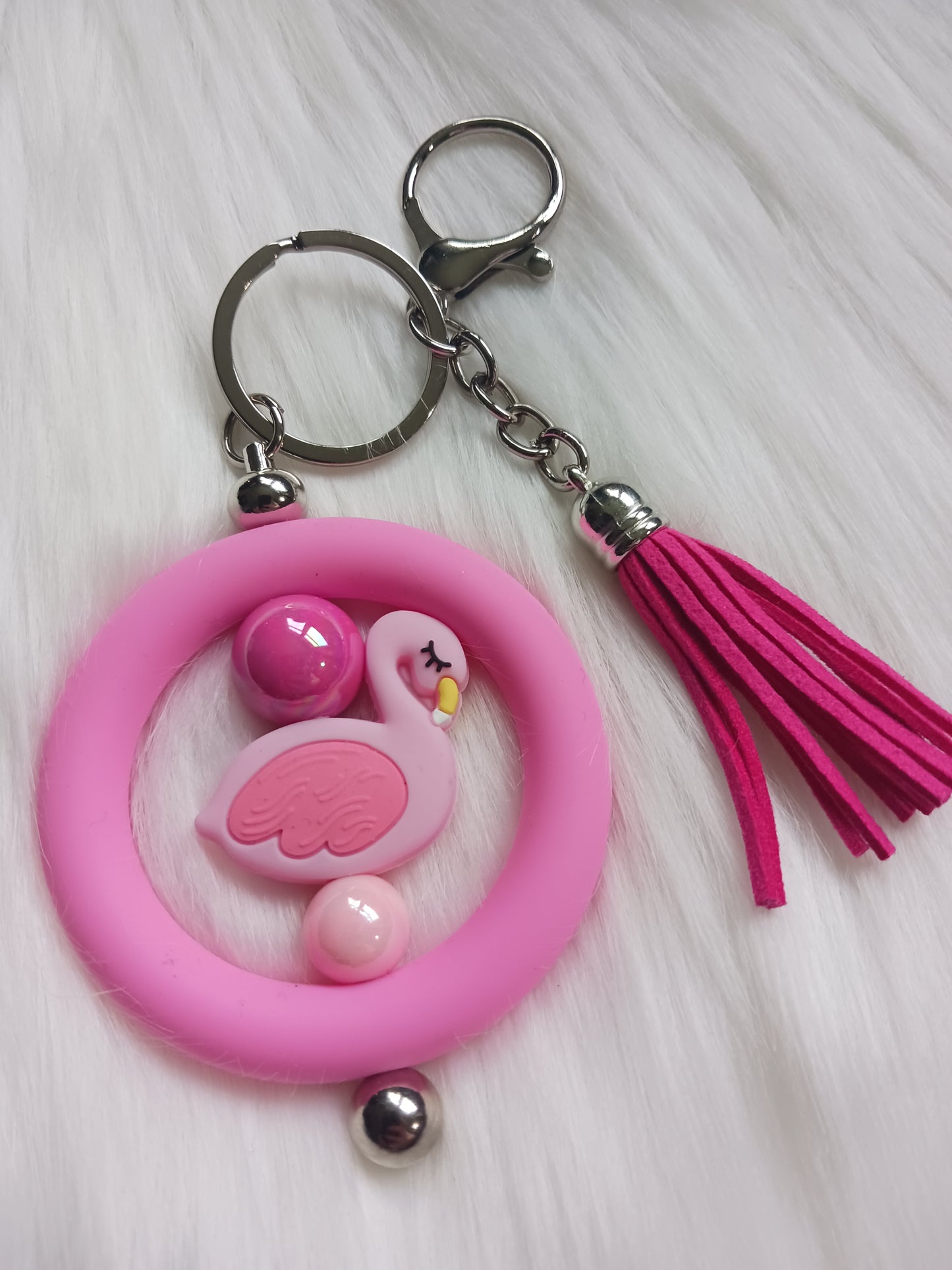 Flamingo beaded keychain