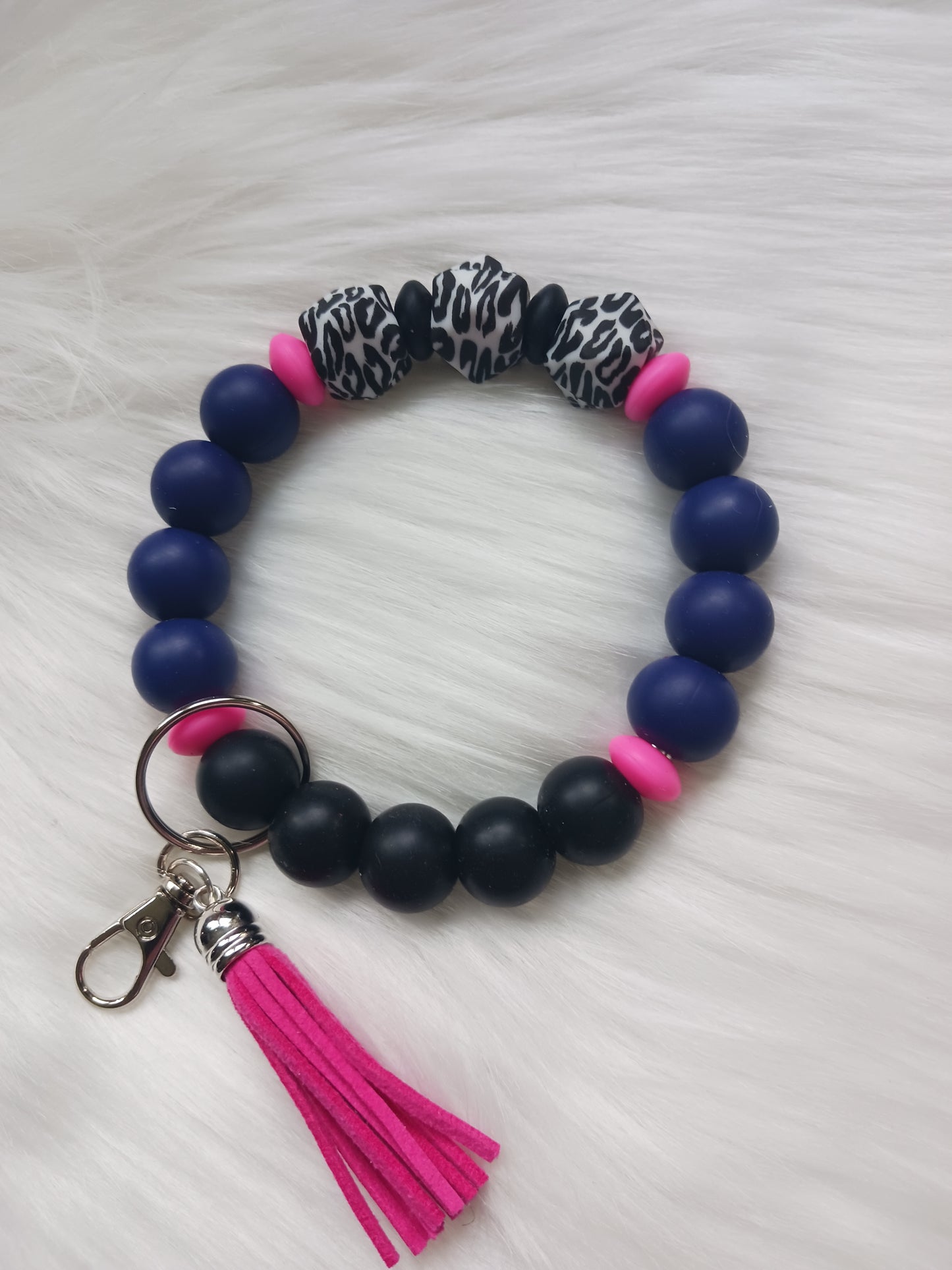 Navy Blue print silicone beaded Wristlet