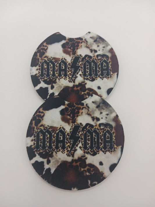 Mama bolt cow print car coasters