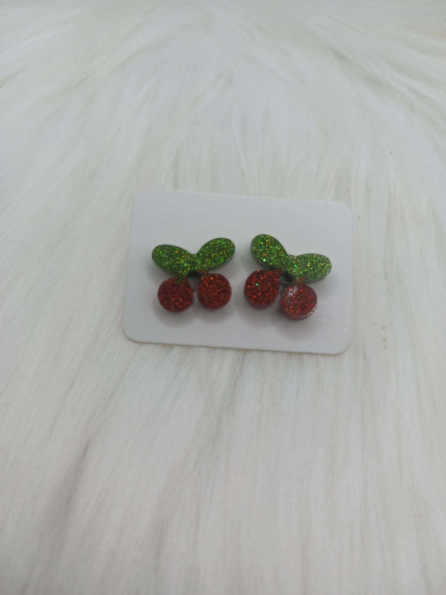 Glittery cherry shaped handmade .5" stud earrings