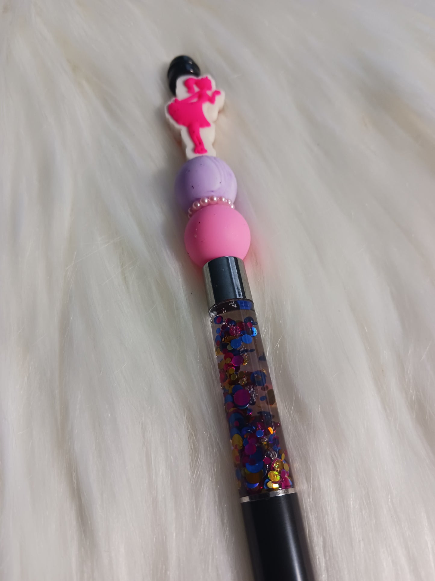 Pink girl beaded snowglobe pen