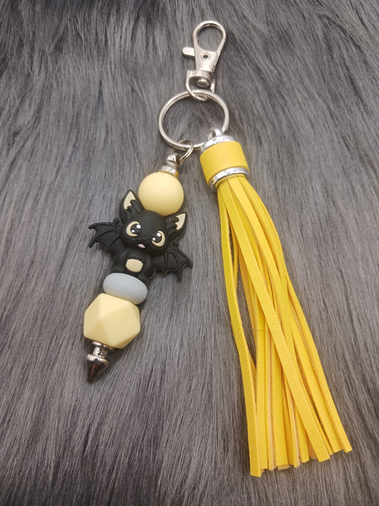 Black bat beaded keychain with tassel