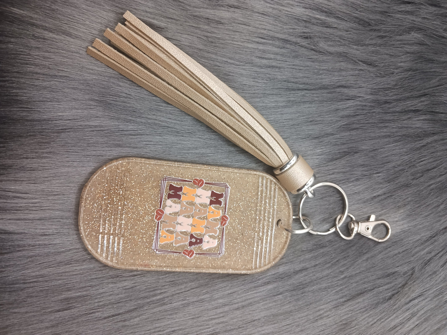 Gold glitter mama hotel style keychain