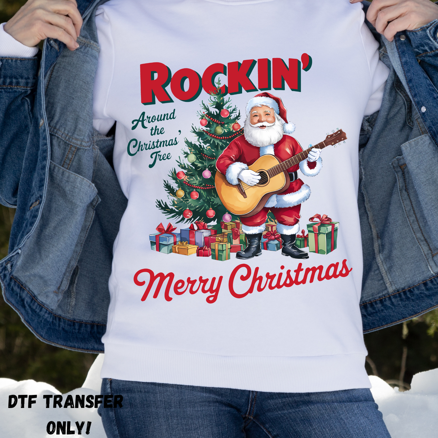 Rockin Santa Merry Christmas DTF transfer