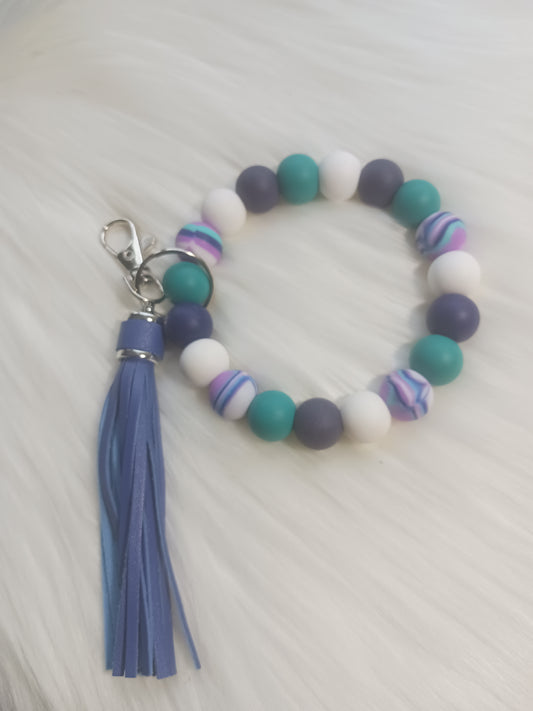 Teals blues and purples beaded wristlet