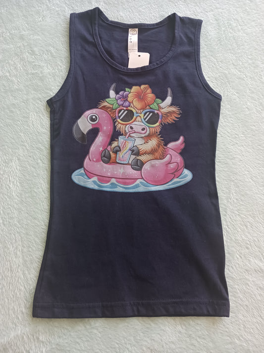 Summer highland cow girls tank