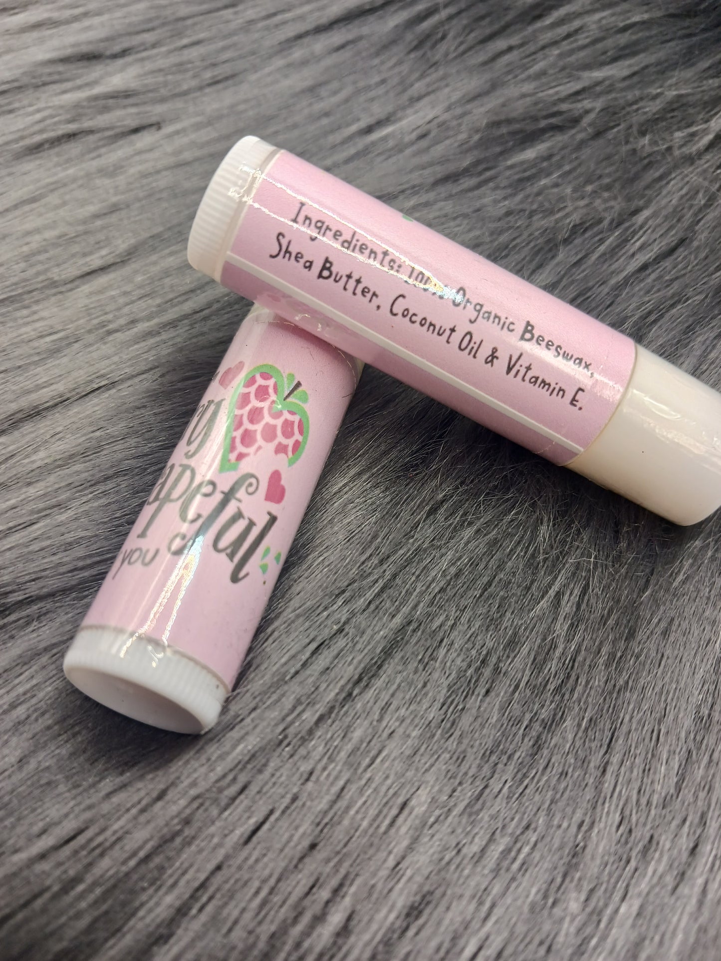 "I'm very grapeful for you" grape flavored lip balm