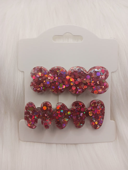 Set of 2 Rose color glitter hair clips