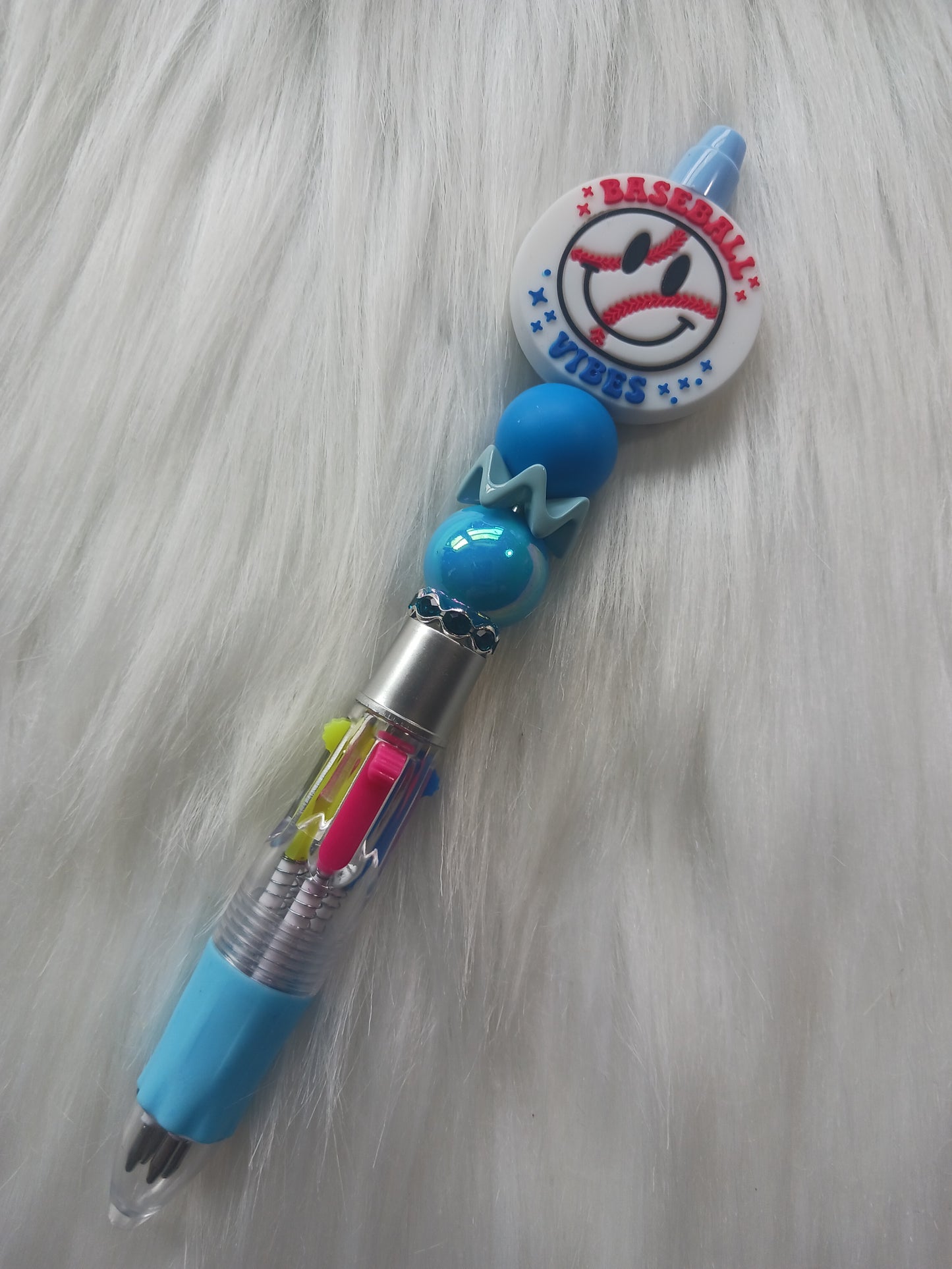 Baseball vibes multicolor ink beaded pen