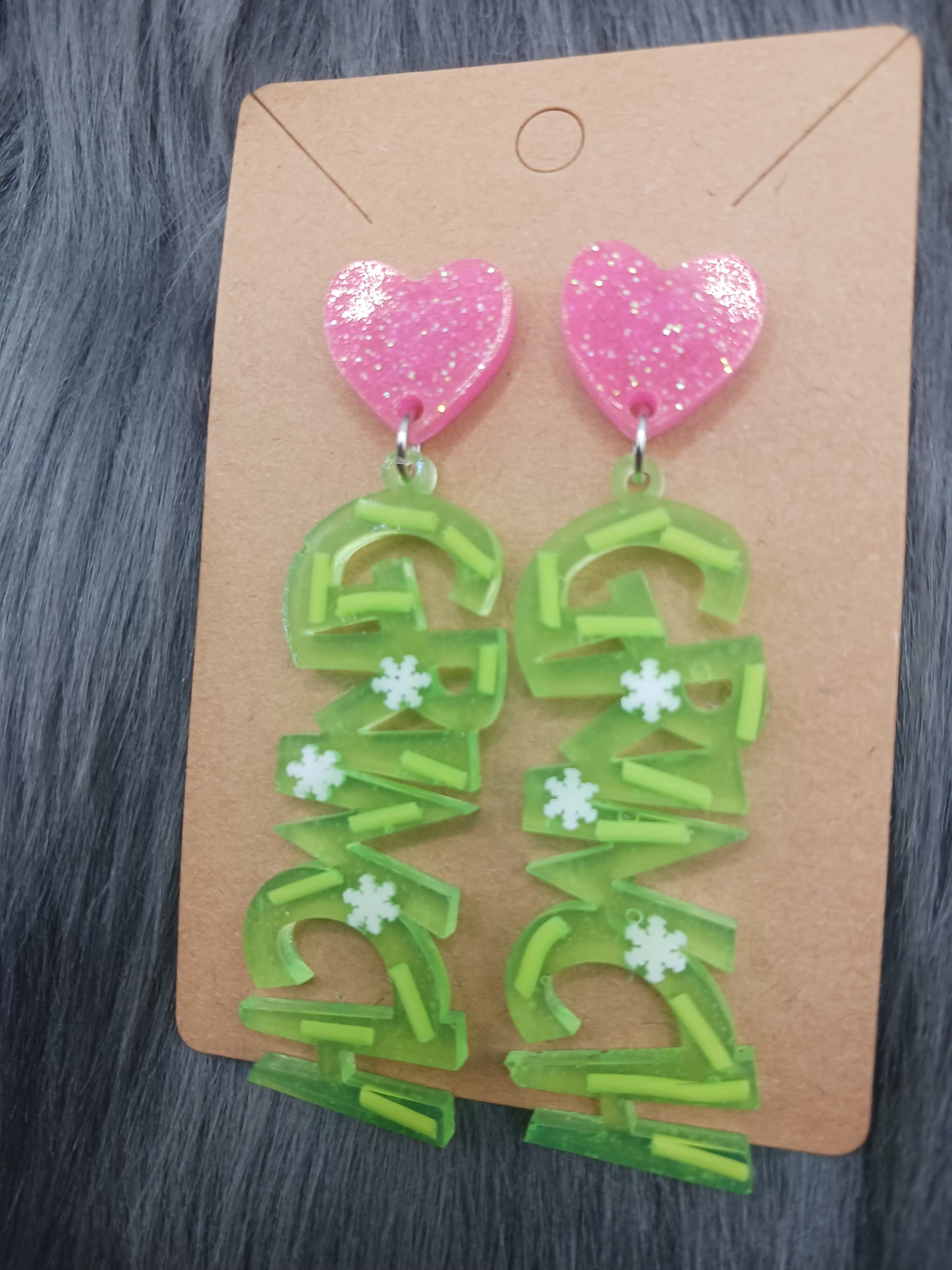 Handmade dangle green guy Christmas earrings