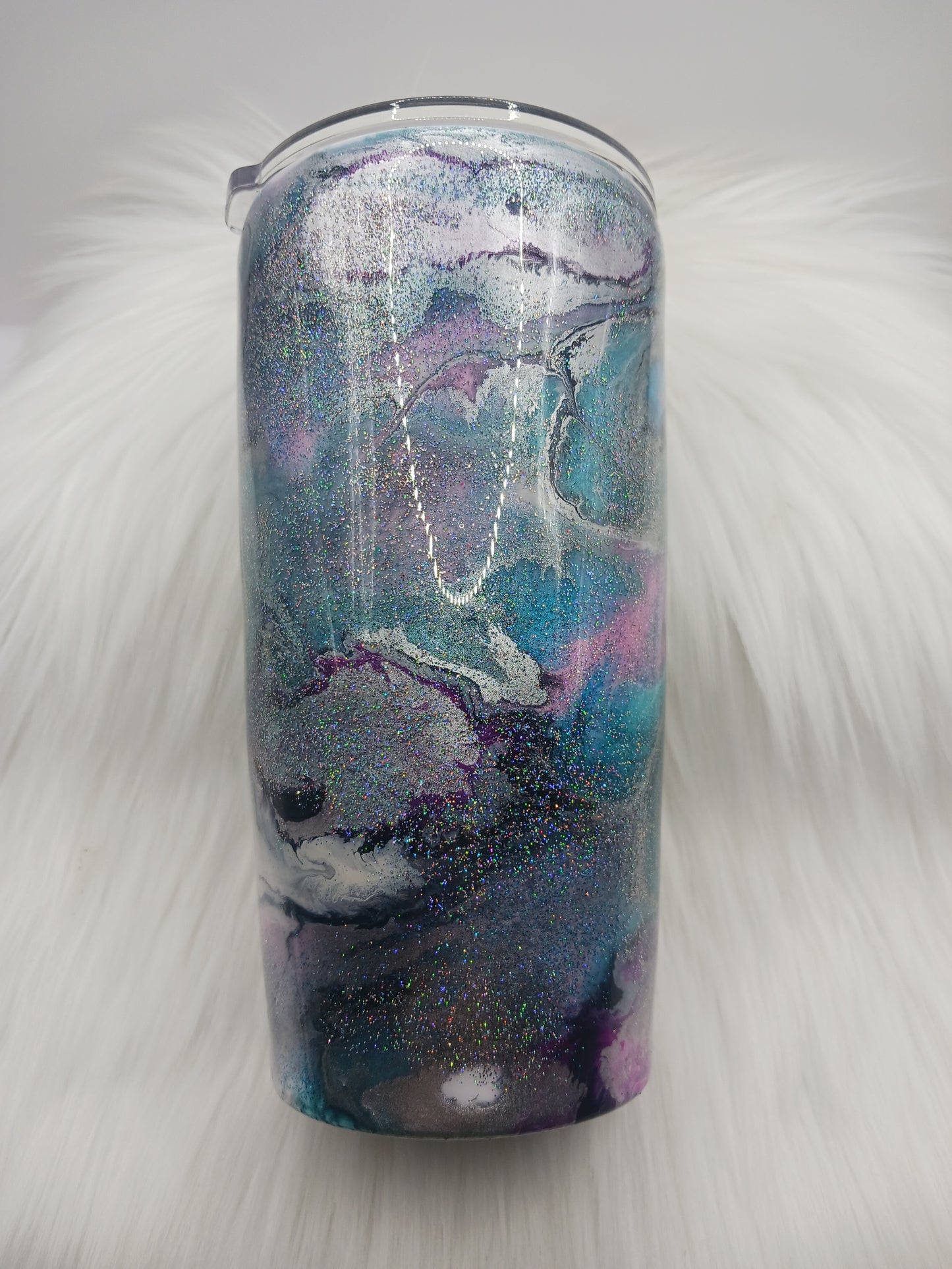 Blue pink and silver glitter swirl 18 oz epoxy tumbler