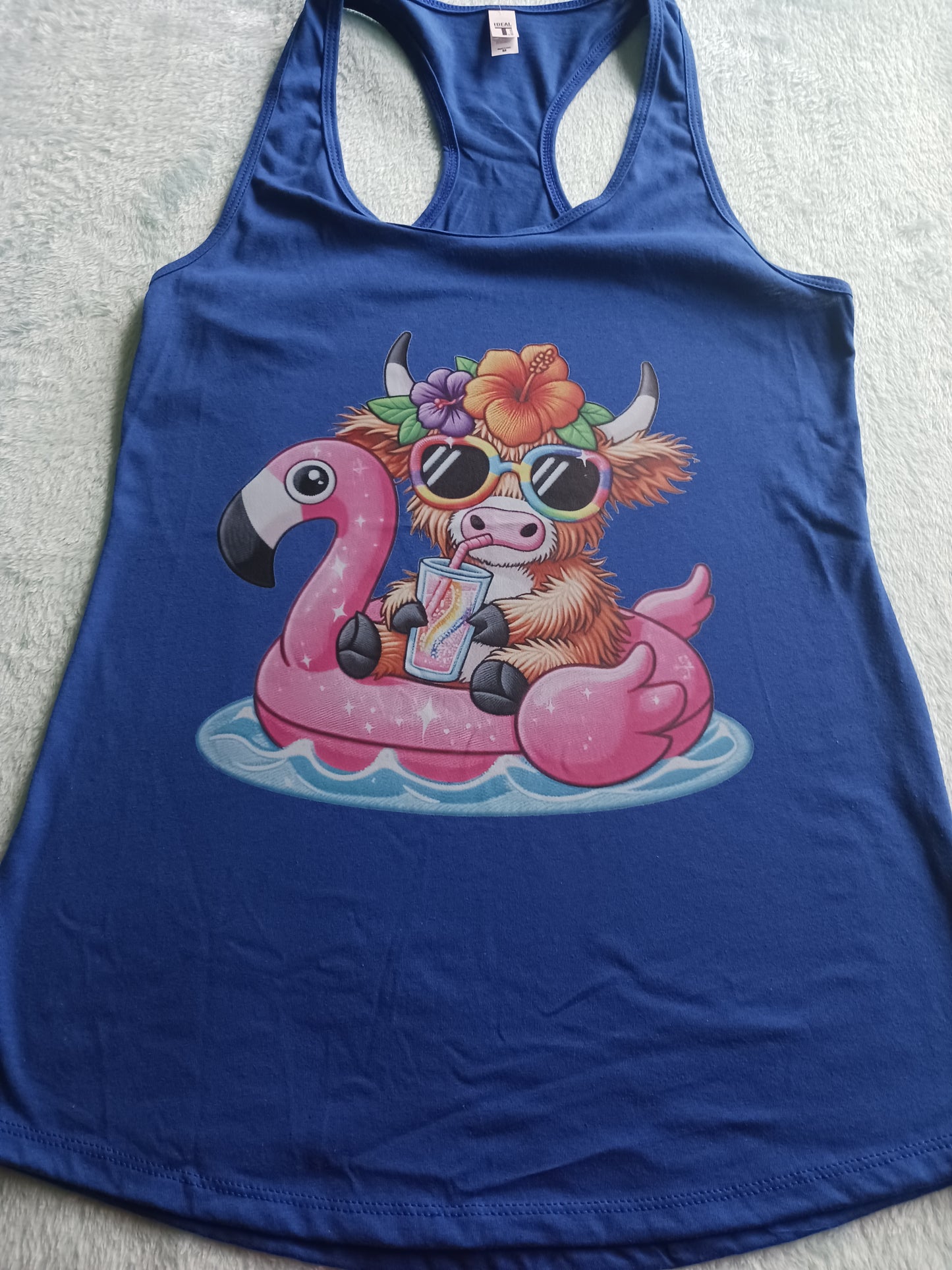 Summer highland cow flowy racerback tank top