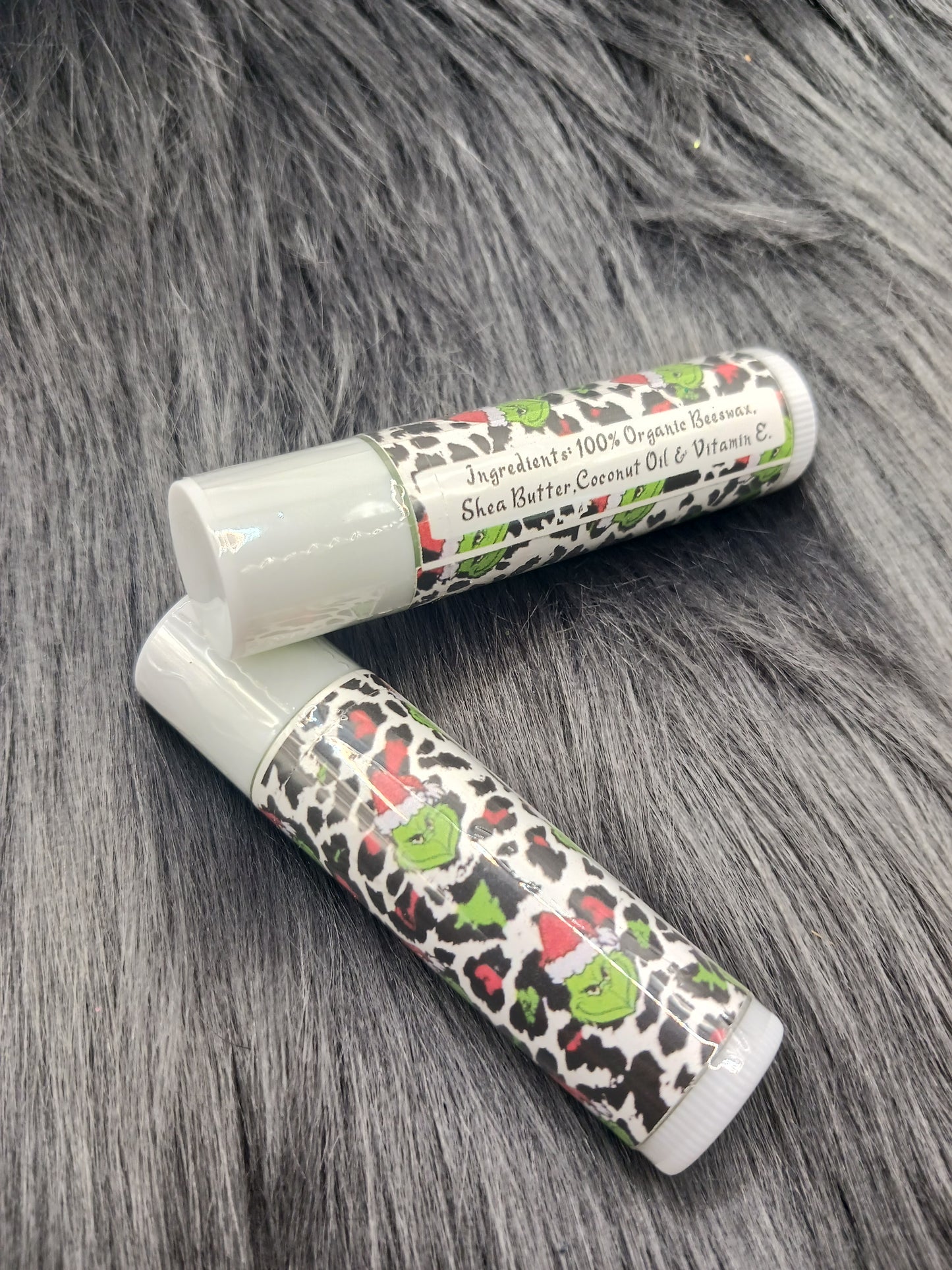 Animal print green guy unflavored lip balm