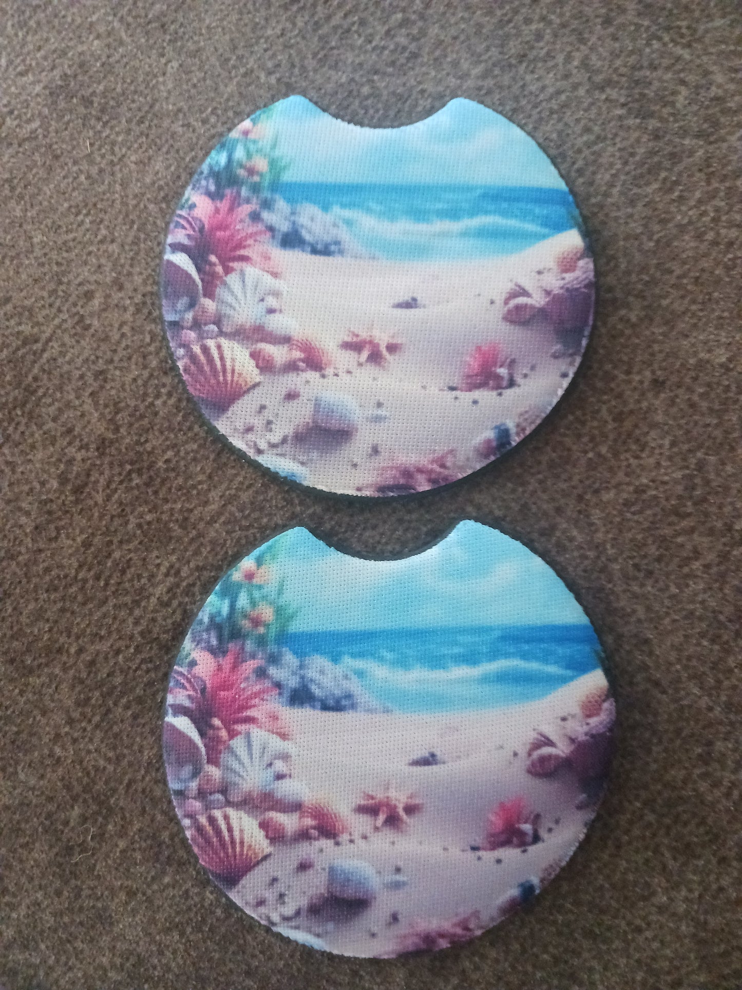 Beach scene car coasters