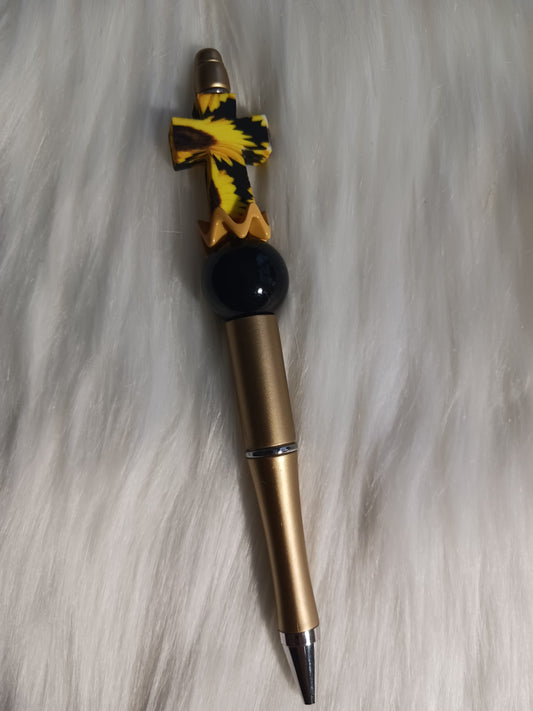 Sunflower cross beaded pen