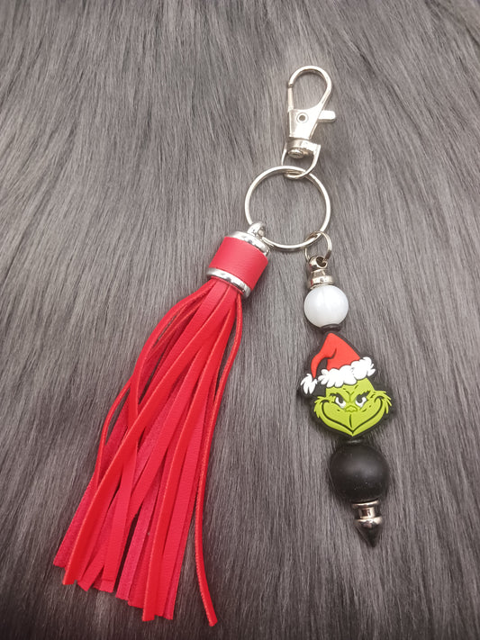 Red tassel green guy beaded keychain