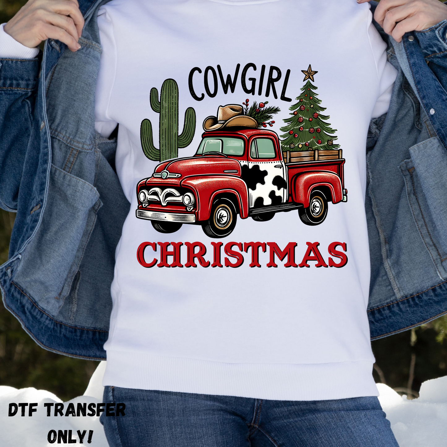 Cowgirl Christmas truck DTF transfer